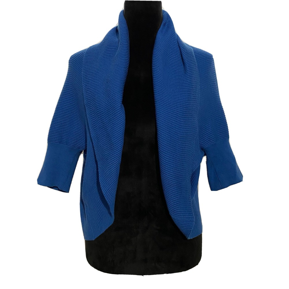 Banana Republic Cardigan M L Blue Sweater Shrug Short Sl Collar Ribbed Silk Bl